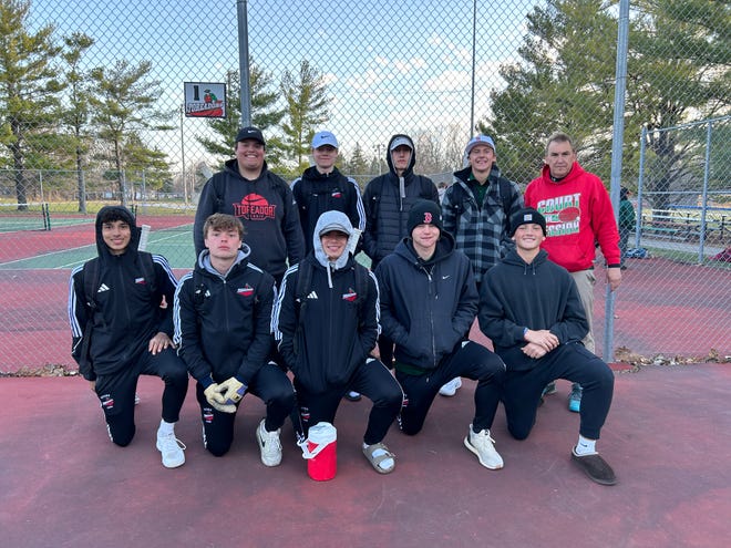 Members of the Boone boys tennis team pose for a photo after winning the Boone Invite on Saturday, April 6, 2024.
